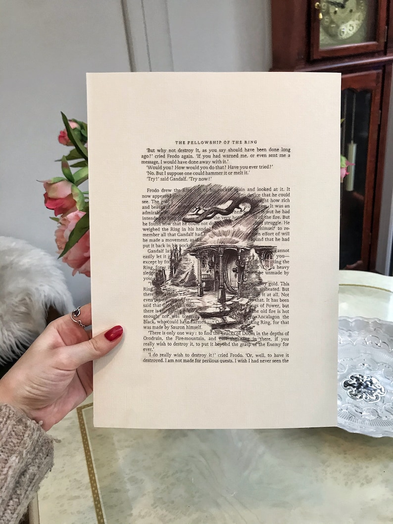 wall art decor fantasy inspired by Lord of the rings hobbit Vintage book page art decorative modern art wall art print,
