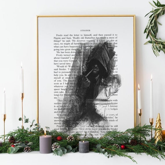 Lord of the Rings Art Print | Aragorn & Frodo | Middle-earth Book Page Wall Art