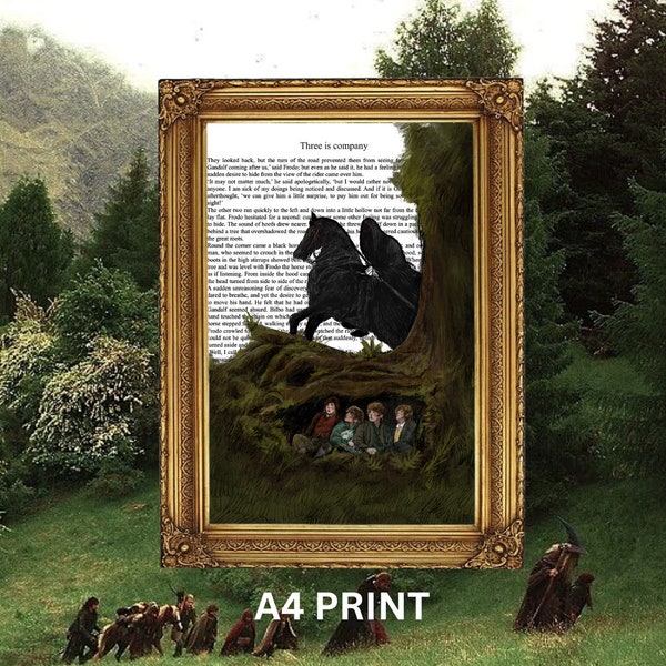 Hobbits and Nazgul | Three is a company, decorative art print, hobbit presents for her, art print inspired by the lord of the rings