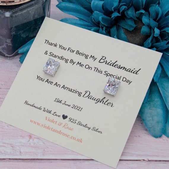 Maid Of Honour Silver Earrings! Thank You For Being Our Bridesmaid Flower Girl