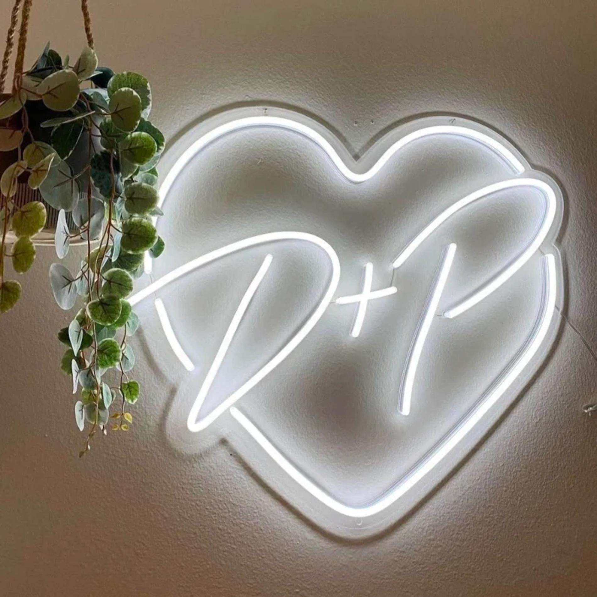 Wedding Initials Neon Sign, Custom Wedding Heart With Initials, Initials in Heart Neon Sign, Minimalist Wedding Party Backdrop, Gift For Couple