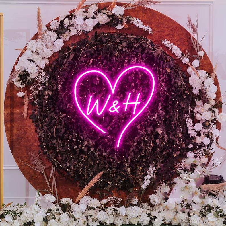 Custom Wedding Heart With Initials, Wedding Initials Neon Sign, Initials in Heart Neon Sign, Minimalist Wedding Party Backdrop, Gift For Couple