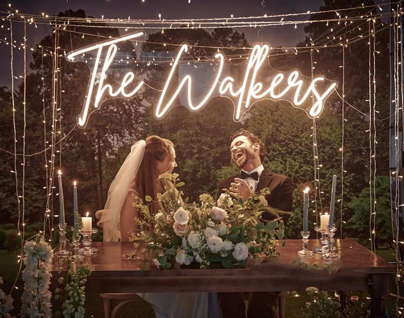 Custom Wedding Last Name Neon Sign, Wedding Family Name LED Neon Light, Wedding Grass Wall Backdrop Decor, Home Wall Decor, Gift for Newly