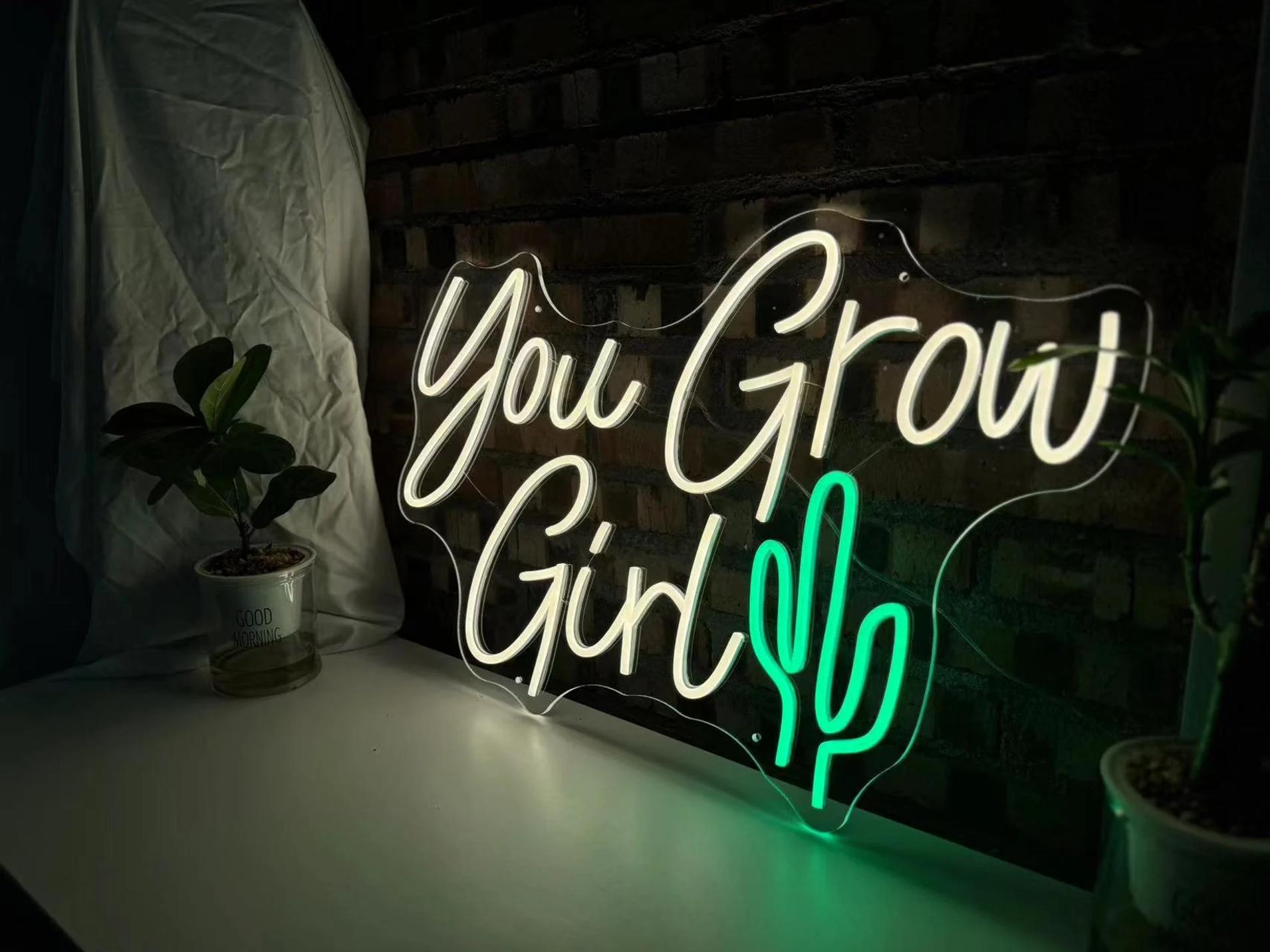 You Grow Girl Neon Sign, Led Neon Sign, Neon Bar Sign, Custom Wedding Neon Sign, Wedding Decor, Neon Sign, Wall Backdrop, Room Decor, Home Decor