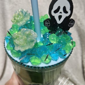 24 oz Ghost neon green snow globe Lava tumbler with 3D ice topper