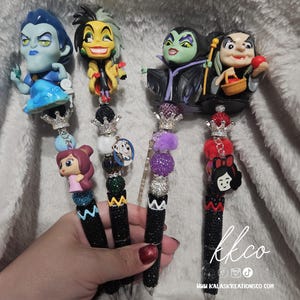 Disney Tangled Doorable Bead Pens Collection- Doorables- Disney  Luxury Beadable Black DISNEY VILLAINS Pen display picture 1
