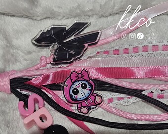 Handmade SPOOKY hockey mask pink keychain