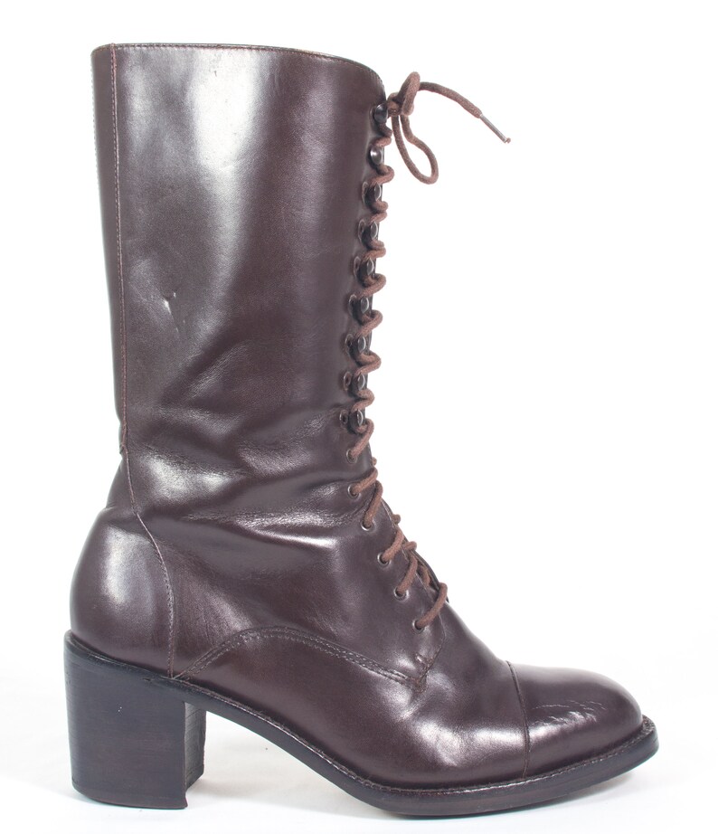 Leder Spitze High Oma Vtg Mid Gestapelt Kalb Fersen Bis NPwkX8n0O