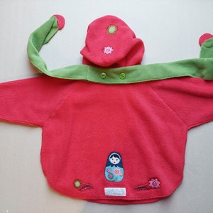 Kinder hoodie met sjaal van 18 maanden tot 2 jaar en een half in rood en groen fleece CLOCHADOUDOR afbeelding 5