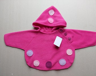 Children's hoodie (from 2 months to 9 months) in fuchsia fleece CLOCHADOUDOR