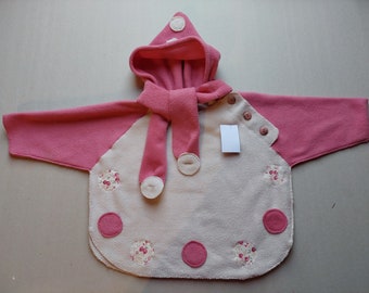 Children's hoodie with a scarf (from 18 months to 2 years and a half) in light beige fleece and pink CLOCHADOUDOR