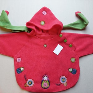 Kinder hoodie met sjaal van 18 maanden tot 2 jaar en een half in rood en groen fleece CLOCHADOUDOR afbeelding 2