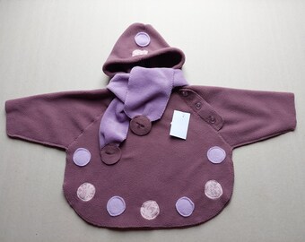 Children's hoodie with a scarf (9 months to 18 months) in light purple fleece and wine lees CLOCHADOUDOR