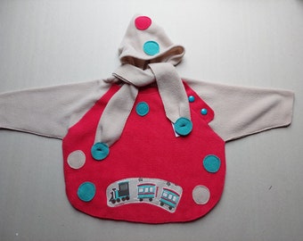 Children's hoodie with a scarf (from 18 months to 2 years and a half) in beige and red fleece CLOCHADOUDOR