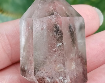 Natural Red Green Garden Ghost Quartz Obelisk (26g, 1.5")