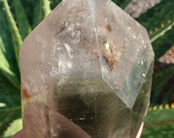 1.43LB Gorgeous Natural Chunky Green Garden Ghost Phantom Lodolite Scenic Inclusion Quartz Crystal Obelisk
