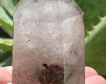 Natural Lodolite Quartz Crystal Obelisk: Garden Ghost Rainbow Inclusions