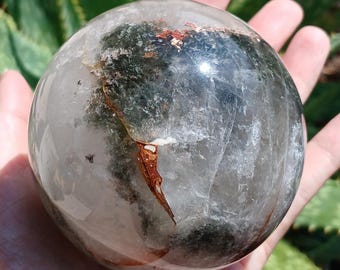 1.42LB Beautiful Natural Four Seasons Garden Ghost Phantom Lodolite Hematoid Scenic Inclusion Quartz Crystal Sphere