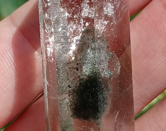 Natural Garden Ghost Quartz Obelisk: Scenic Inclusion Crystal (23g, 2")