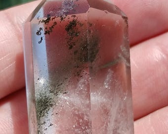 Natural Garden Ghost Phantom Quartz Obelisk: Red Green Scenic Inclusion Crystal (22g, 1.5")