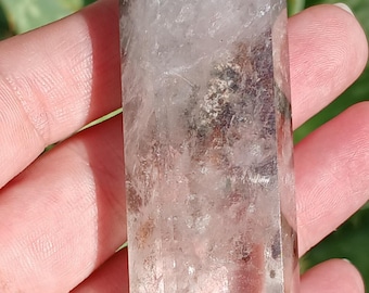 Natural Scenic Quartz Wand: Exposed Garden Ghost Phantom Lodolite Inclusion Crystal