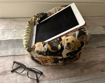 Dog breeds iPad Pro iPad Stand Beanbag Support Pillow Kindle Device E-Reader Tablet Cushion Key Fob Iphone Holder Phone/Glasses Pouch