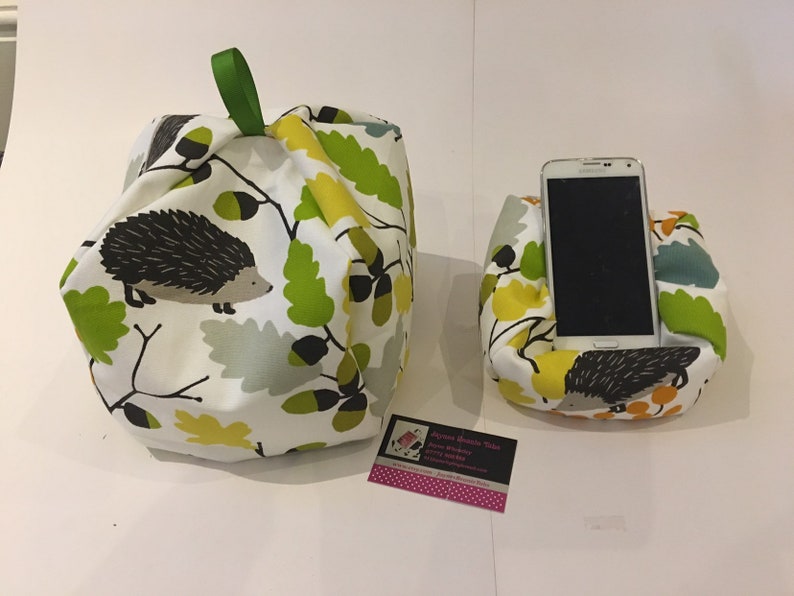Bean bag cushion stand for iPad tablet book.Handmade.Multi Coloured Hedgehogs.