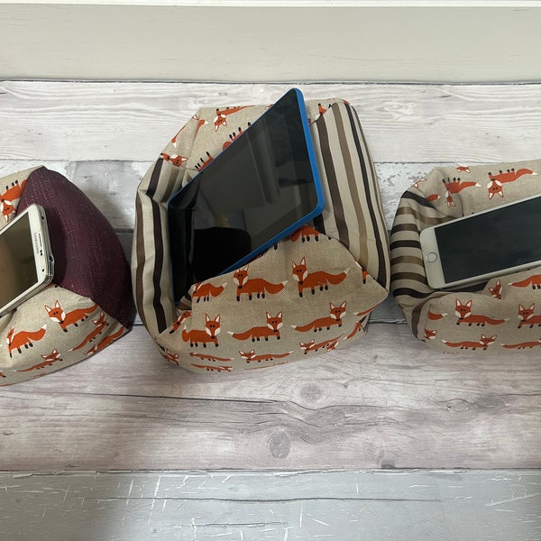 Fox iPad Pro iPad Stand Beanbag Support Pillow Kindle Device E-Reader Tablet Cushion Key Fob Iphone Holder Phone/Glasses Pouch Desk Tidy