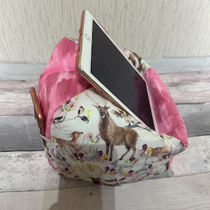 Woodland animals iPad Pro iPad Stand Beanbag Support Pillow Kindle Device E-Reader Tablet Cushion Key Fob Iphone Holder Phone/Glasses Pouch
