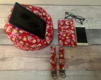 Vintage Roses iPad Pro iPad Stand Beanbag Support Pillow Kindle Device E-Reader Tablet Cushion Key Fob Iphone Holder Phone Glasses Pouch