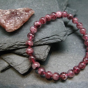 Strawberry Quartz Genuine Bracelet ~ 7 Inches  ~ 6mm Round Beads