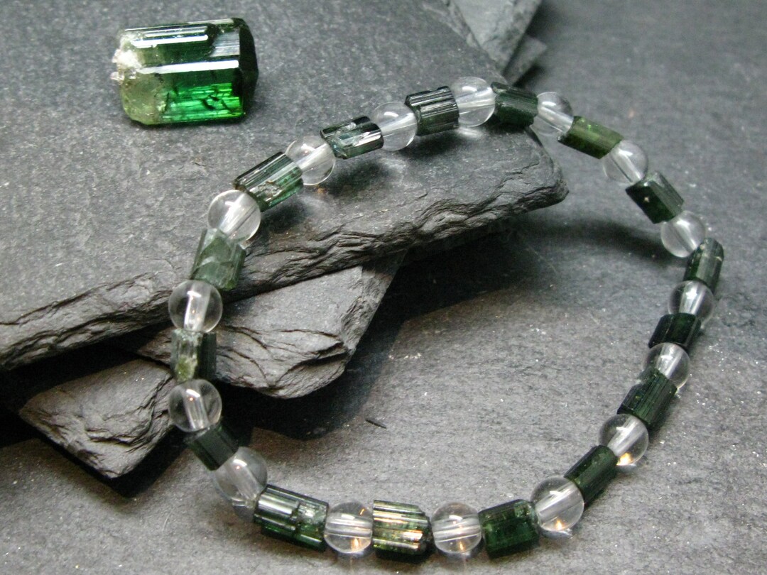 Green Tourmaline & Quartz Genuine Bracelet 7 Inches 6mm Etsy