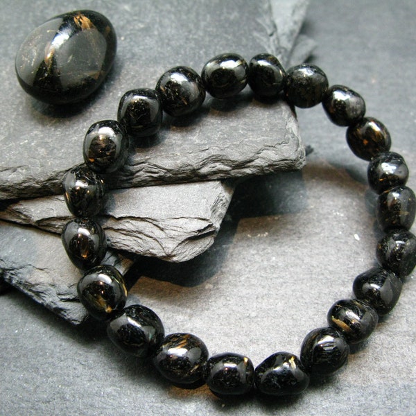 Nuumite Nuummite Genuine Bracelet ~ 7 Inches  ~ 9mm Tumbled Beads
