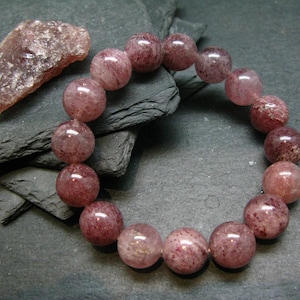 Strawberry Quartz Genuine Bracelet ~ 7 Inches  ~ 13mm Round Beads