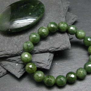 Jade Nephrite Genuine Bracelet ~ 7 Inches  ~ 10mm Facetted Beads