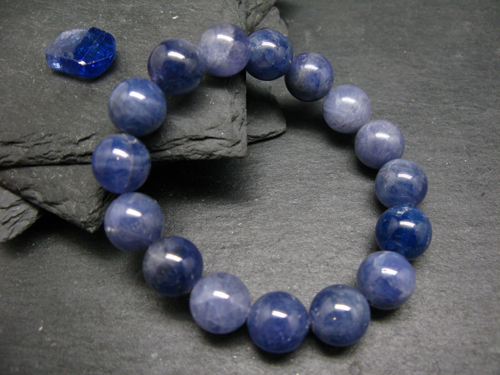 Tanzanite Genuine Bracelet ~ 7 Inches  ~ 7mm Round Beads