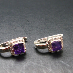 Faceted Natural Amethyst 925 Sterling Silver Earrings - 0.7&quot; - 3.44 Grams