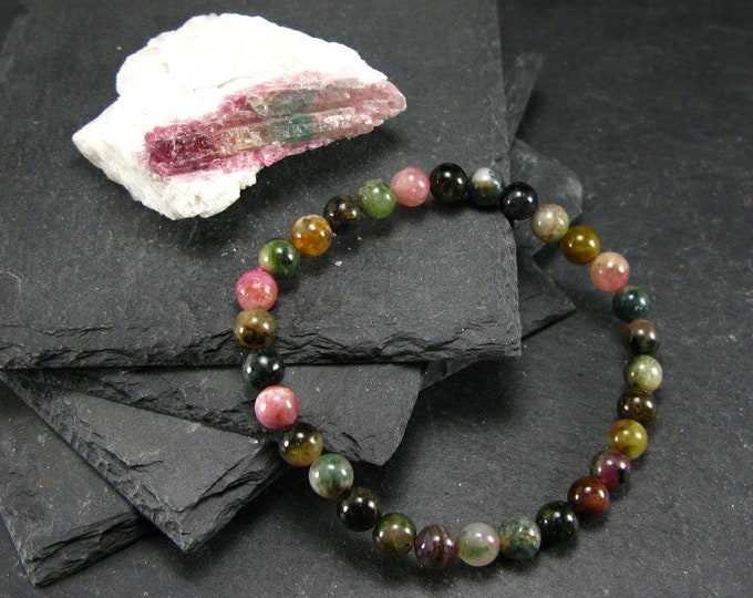 Tourmaline Gemstone 7.1 - 7.5 In Item Beaded Fine Bracelets Natural Multicolor Tourmaline Gemstone Bead Bracelet - 6/8/10/12mm Round Beads, 7.5" Elastic Natural Multicolor Tourmaline Round Bead Bracelet 7.5 Inch