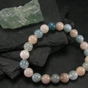 Aquamarine & Morganite Genuine Bracelet ~ 7 Inches  ~ 8mm Round Beads