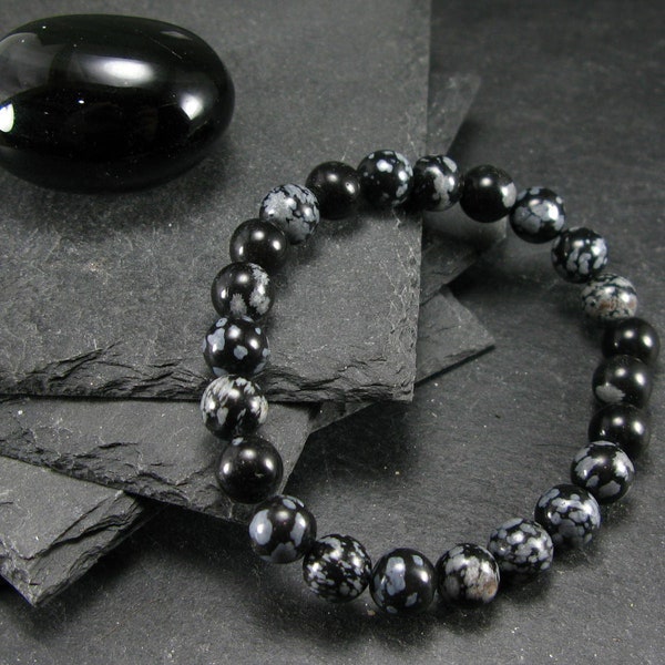 Snowflake Obsidian Genuine Bracelet ~ 7 Inches  ~ 8mm Round Beads