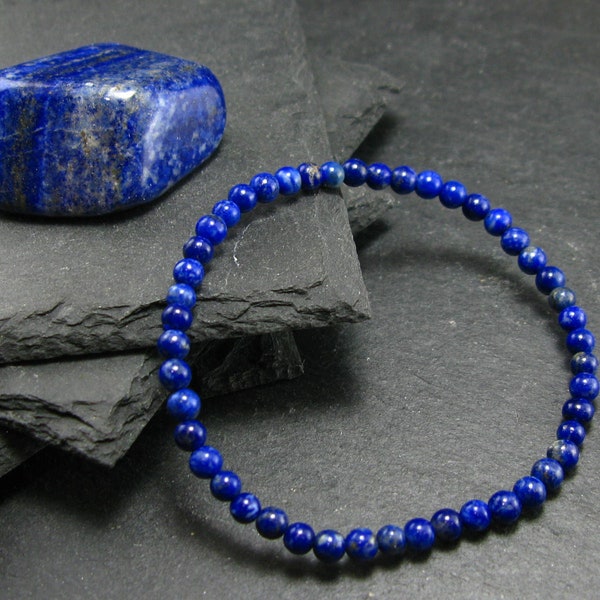 Lapis Lazuli Lazurite Genuine Bracelet ~ 7 Inches  ~ 4mm Round Beads