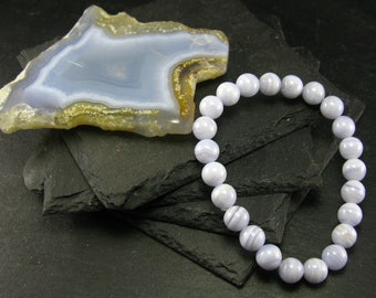 Blue Lace Agate Genuine Bracelet ~ 7 Inches  ~ 8mm Round Beads