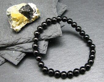 Bracelet véritable spinelle noir ~ 7 pouces ~ 6 mm perles rondes