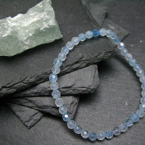 Aquamarine Genuine Bracelet ~ 7 Inches  ~ 4mm Facetted Beads