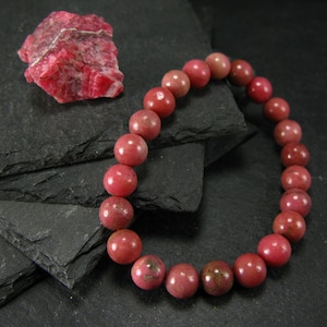 Rhodonite Genuine Bracelet ~ 7 Inches  ~ 10mm Round Beads