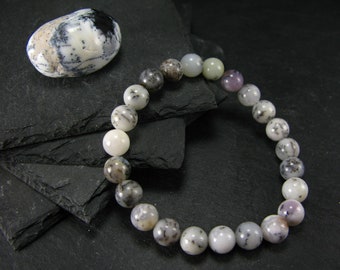 Merlinite Moss Agate Genuine Bracelet ~ 7 Inches  ~ 8mm Round Beads