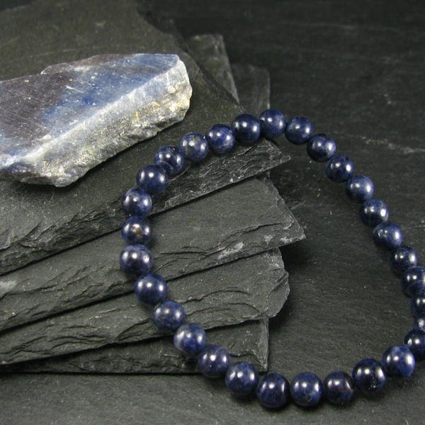 Blue Sapphire Genuine Bracelet ~ 7 Inches  ~ 6mm Round Beads