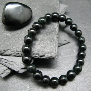 Black Jade Nephrite Genuine Bracelet ~ 7 Inches  ~ 8mm Round Beads