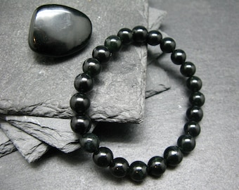 Black Jade Nephrite Genuine Bracelet ~ 7 Inches  ~ 8mm Round Beads