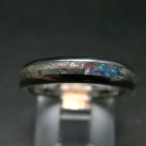Muonionalusta Meteorite & Opal Steel Ring - 4.54 Grams - Size 6